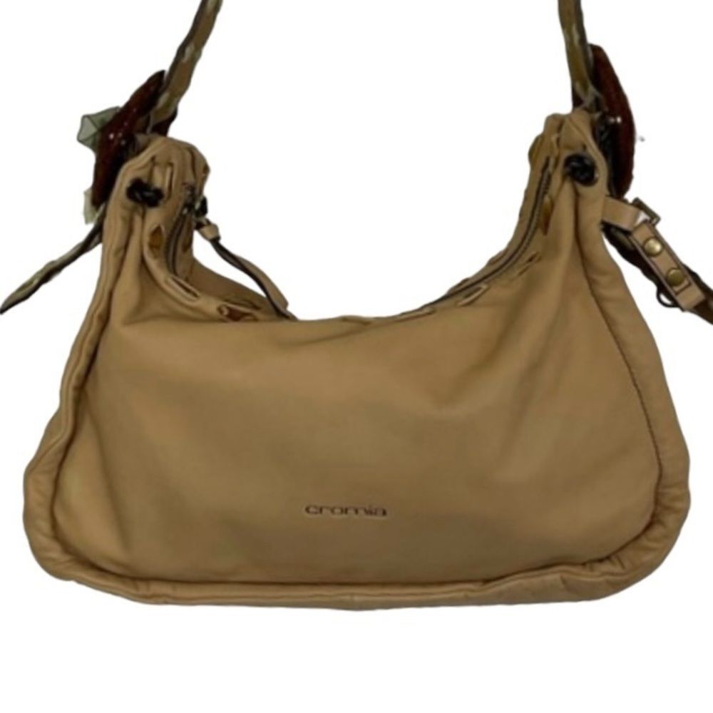Cromia Buttery Soft Genuine Leather Tan Contrast Stitching Shoulder Hobo Bag
